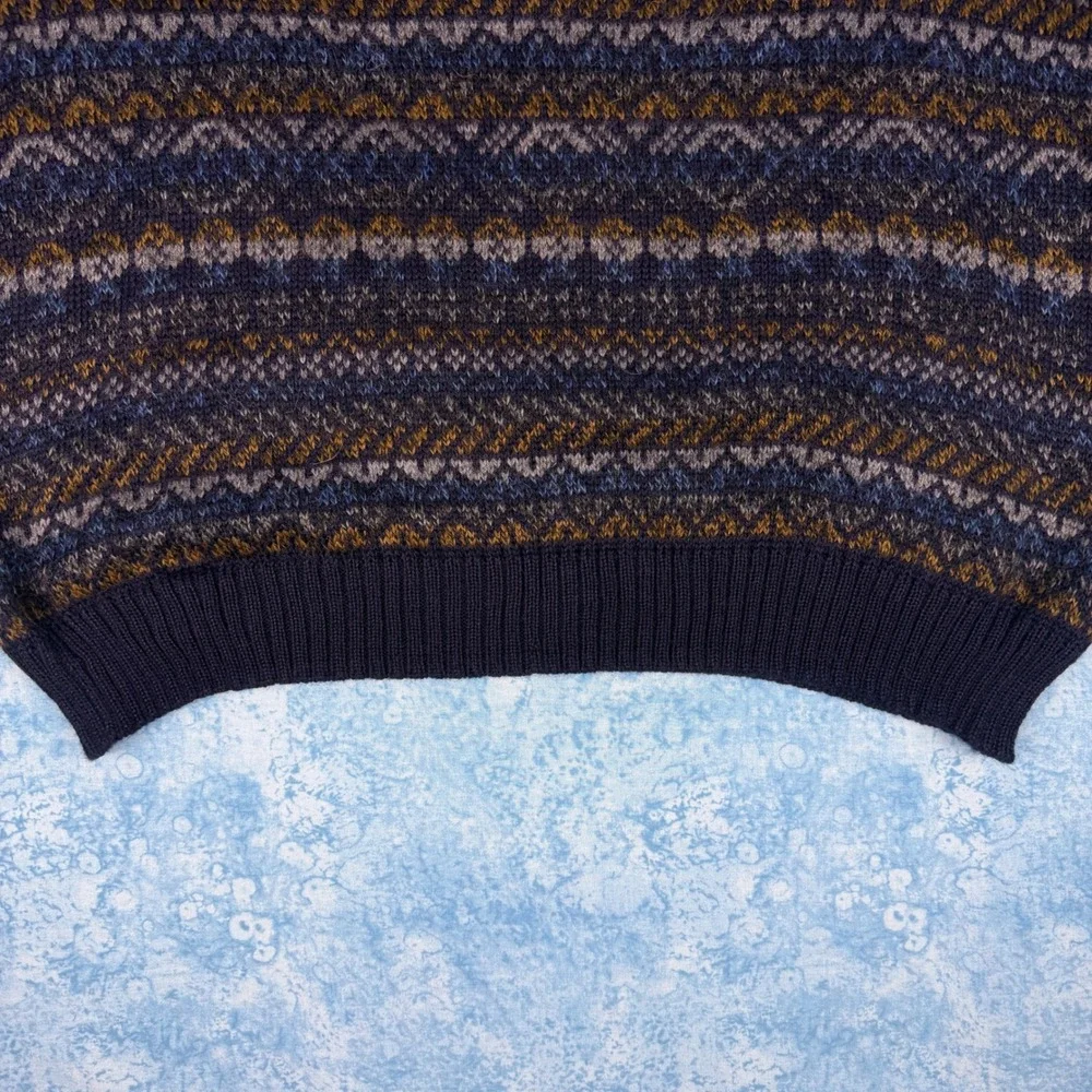 Vintage Alpaca Baby Fina Peru Hand Knitted Fair Isle Sweater Navy Blue Mens XL